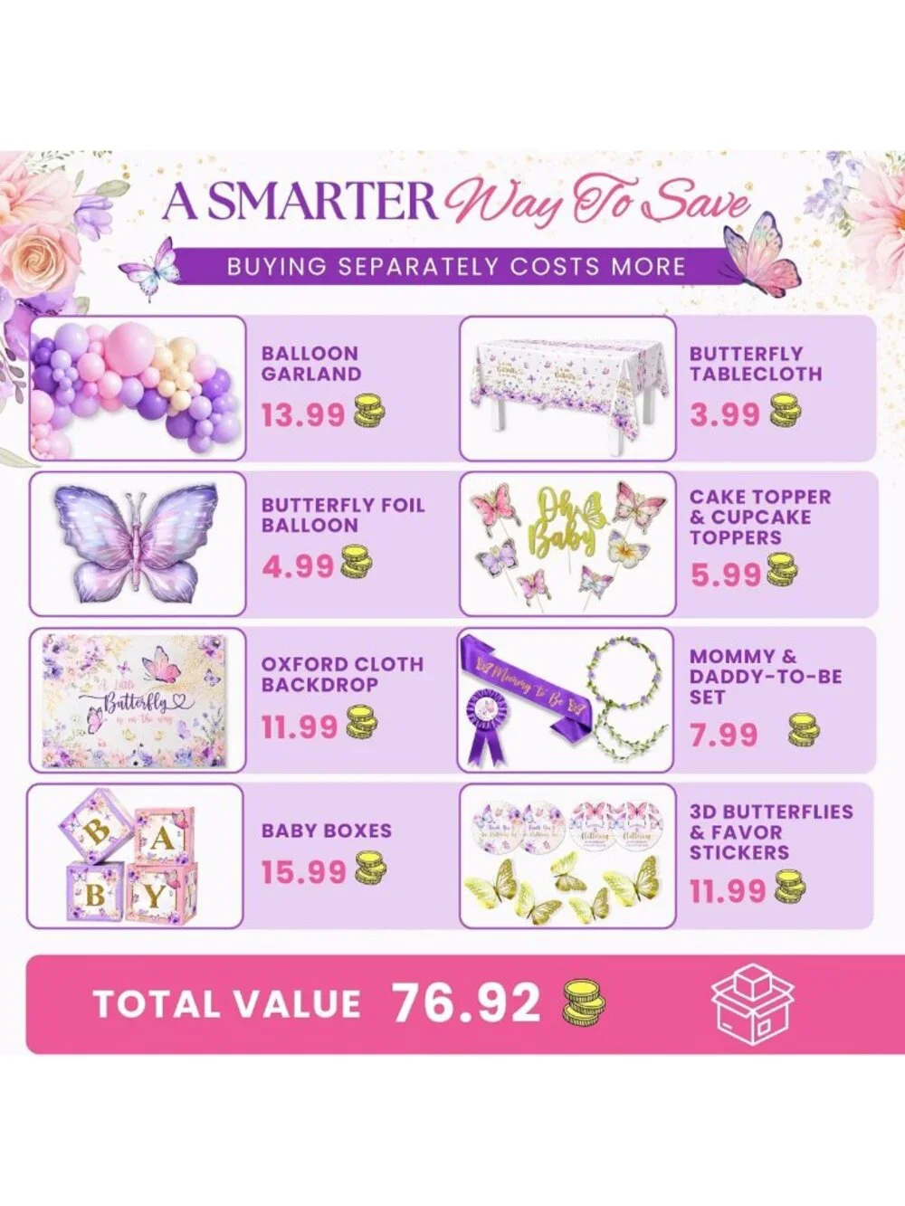 195 Pc Butterfly Baby Shower Decorations - Adorable Theme for New Arrival